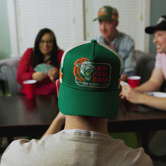 Friends playing a card game, Fam Bash Hat Closeup Video